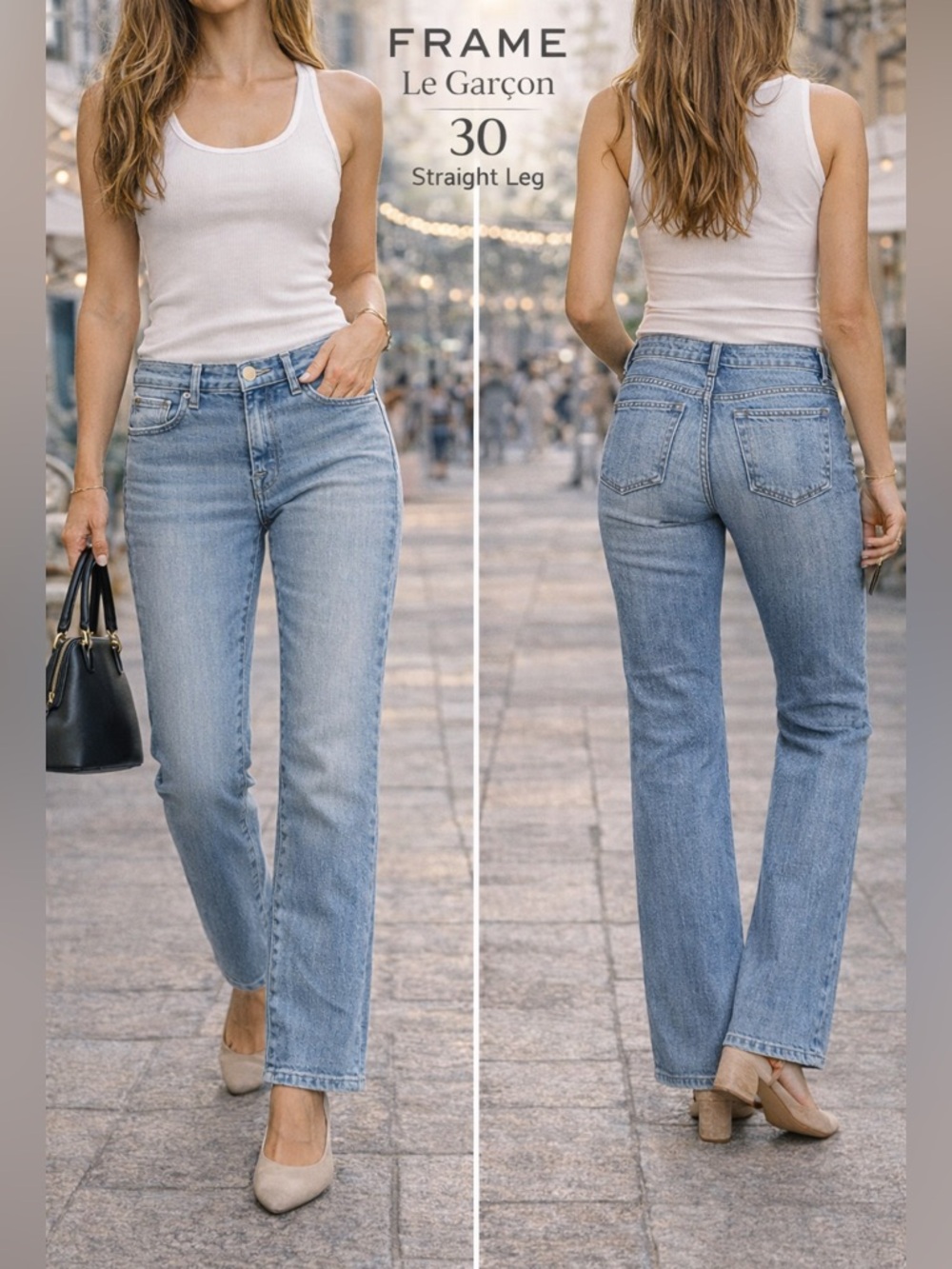 FRAME Womens Le Garcon Straight Leg Jeans sz 30 Light Wash blue Denim boho comfy